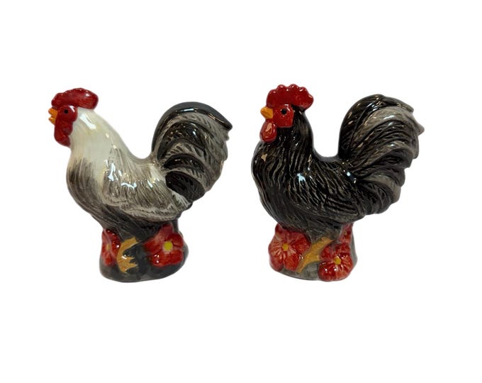 Hand Painted Rooster Chicken | Salt and Pepper Shakers | Vintage Granny Core Cottage Core | Collectible Pair Set 2 | Farmhouse Country Decor