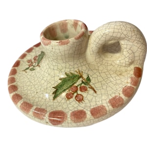Vintage | Christmas | Holly Berries | Italian Italy Pottery | Candle Holder | Candlestick