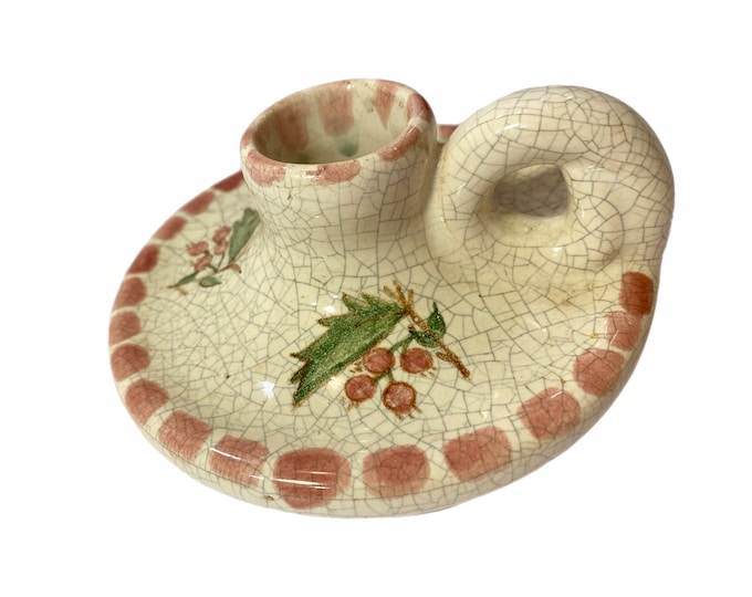 Vintage | Christmas | Holly Berries | Italian Italy Pottery | Candle Holder | Candlestick