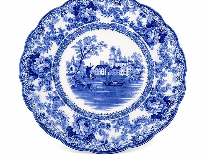 Flow Blue Dinner Plate Antique Cobalt Togo F Winkle Colonial Pottery Stoke England Scalloped Edge Replacement China Gallery Wall Home Decor
