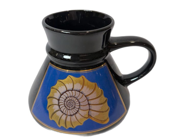 Coffee Mug Otagiri Hand Crafted | Wide Base No Spill |  Nautical Beach Shells | Padded Bottom | Gold Accents | Japan Japanese | Unique Gifts
