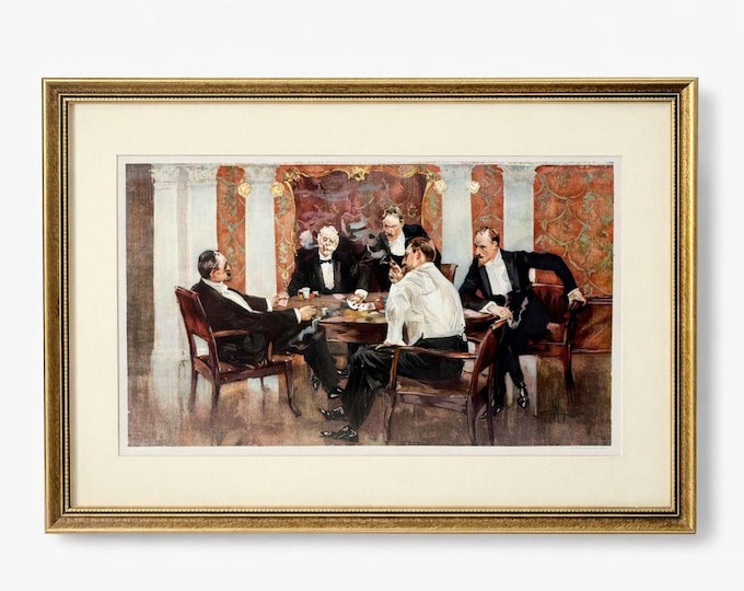 Framed Print A Showdown Albert Beck Wenzell Vintage Wall Decor Art Men Playing Poker Man Cave Barware