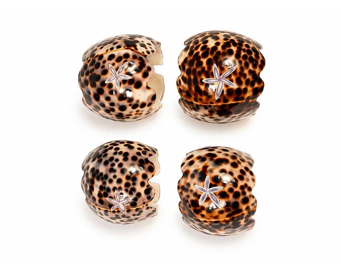 Napkin Rings Tiger Cowrie Shell Leopard Spots Set 4 Natural Seashell Decor Tablesetting Vintage Tableware Place Setting Coastal Grandma