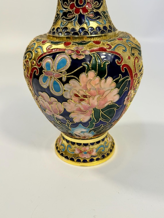 Cloisonné Flower Vase | Raised Wire Champlevé Enamel Brass Gold