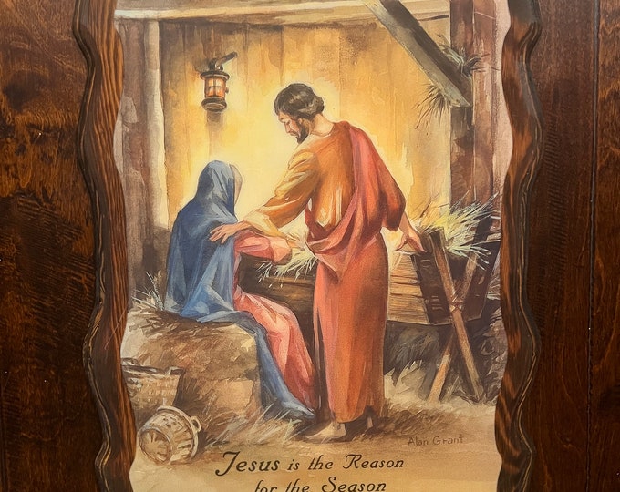 Vintage | Manger | Religious | Decoupage Lithograph Wood Plaque Jesus Is The Reason For The Season Alan Grant