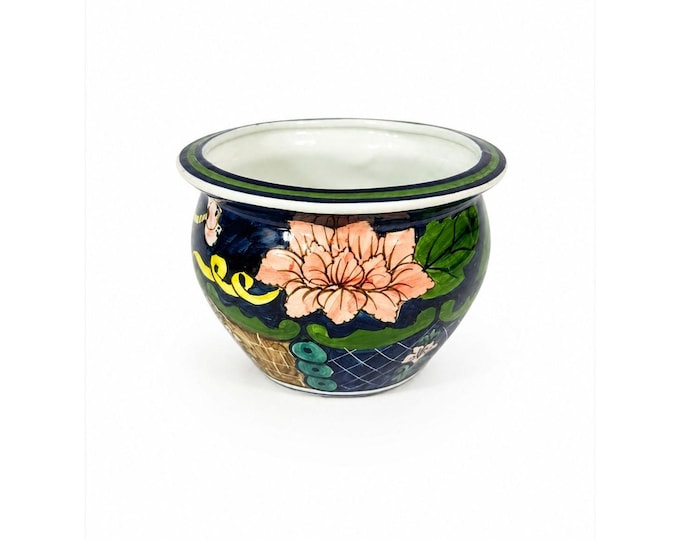 Jardiniere Cachepot Planter Hand Painted Porcelain Ceramic Import Vintage Chinosiere Painted Indoor Flower Pot - Flowers Floral