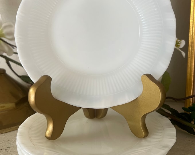 Vintage Set of 4 White Fire King Bread Salad Dessert Plates Opalescent  Scolloped