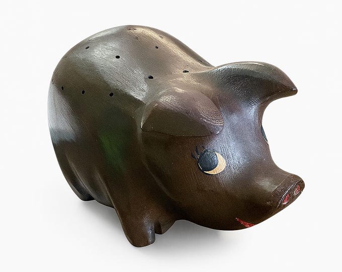 Toothpick Holder Hors D'Oeuvres | Wooden Pig Hog | Vintage Kitchen Party Decor | Wood Farmhouse Country Primitive | Cottage Granny Core