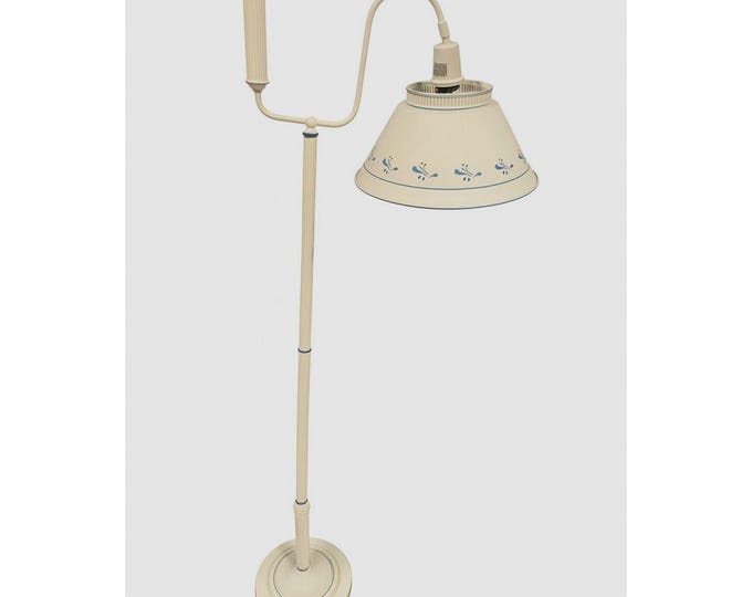 Tole Floor lamp Bouillotte Candelabras Toleware painted tole shade French country chic toleware Cream Blue LIghting Home Decor Decorative