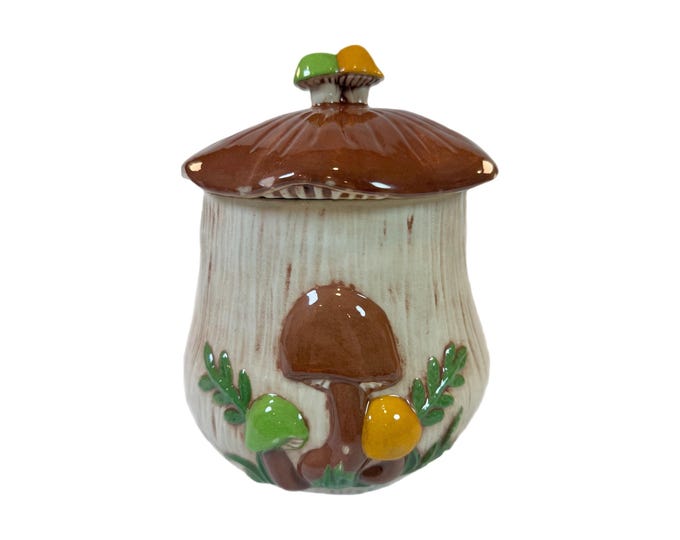 Cookie Jar Canister | Arnel Merry Mushroom | Earth Tone | Vintage Retro Kitschy Boho | Cottage Grandma Core | Kitchen Storage Decor Ceramic