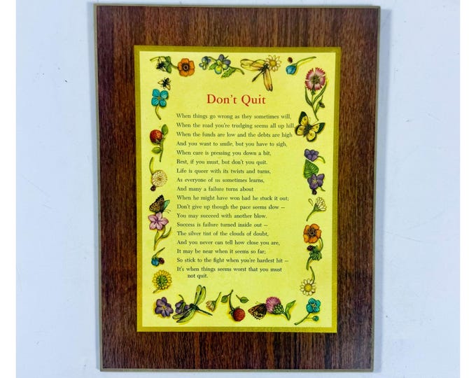 Inspirational Plaque Don't Quit Vintage Poem Wall Art Wood Plaque Tulip Encouraging Inspiration Retro Gift Flowers Butterflies