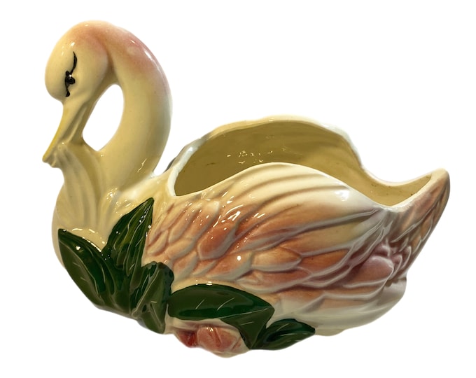 Vintage Large Porcelain Ceramic  Ungemach Pottery Pink Swan Planter