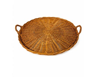 Round Rattan Tray with Handles Large Wicker Vintage Home Decor Serving Gallery Wall Decorative Accents