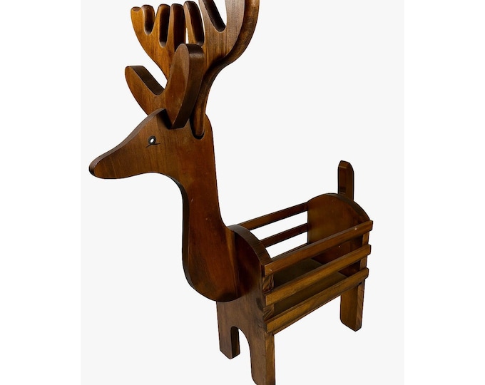 Reindeer Basket Vintage Handmade Wooden Rudolph Holiday Pinecone Ornaments or Plant Holder Christmas Display Planter Indoor or Porch Decor