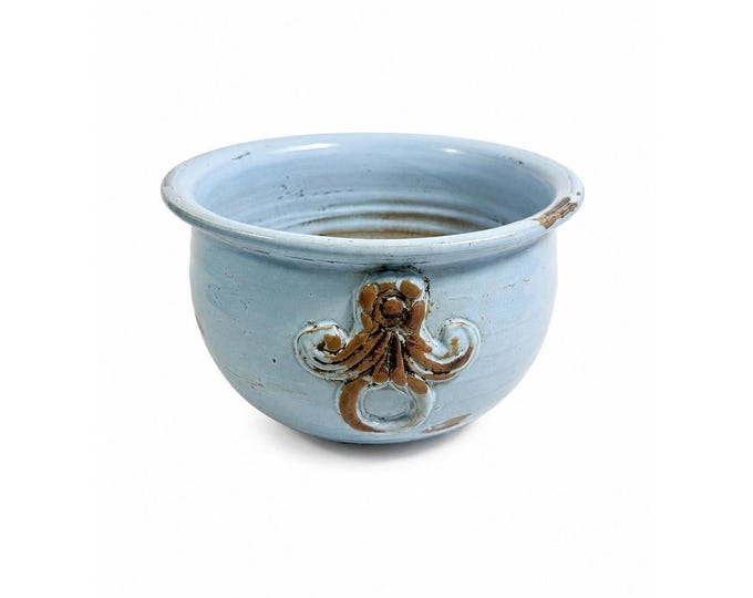 Jardiniere Cachepot Planter Pottery Glazed Ceramic Import Vintage Blue Painted Indoor Outdoor Flower Pot