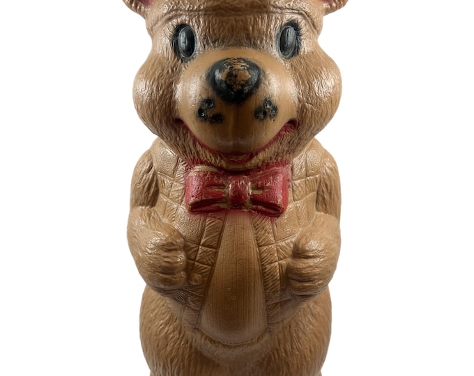 Vintage A.J. Renzi Blow Mold Brown Bear Coin Bank USA Plastic | Bow Tie | Red | Valentines |