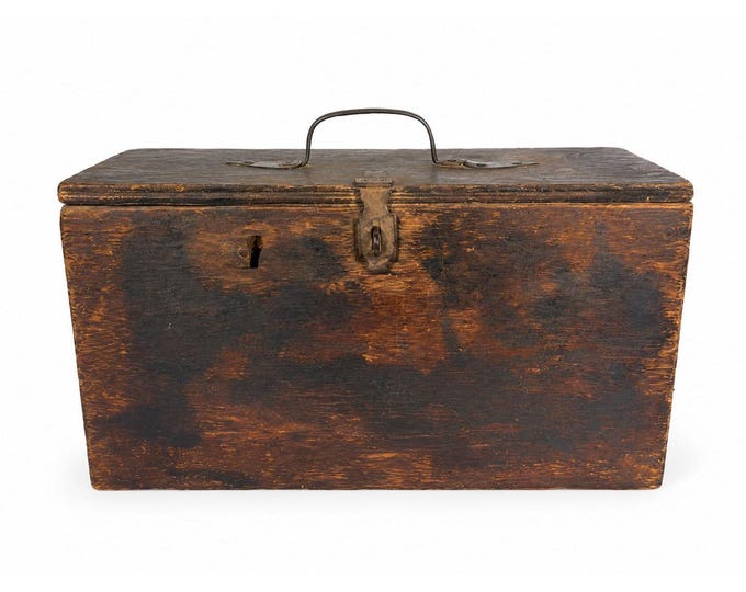 Antique Large Carpenters Tool Box Primitive Hand Forged Handle Storage Vintage Grandpa Core Rustiv Handmade