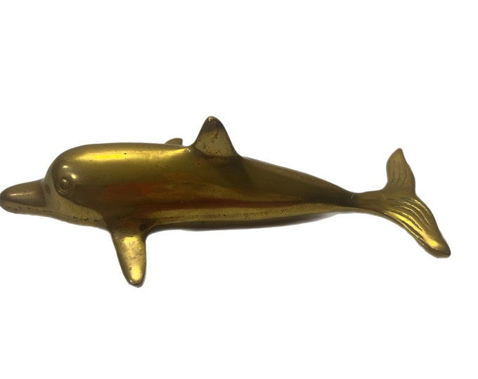 Vintage Solid Brass Dolphin Figurine Bottlenose Made In Taiwan Great Patina