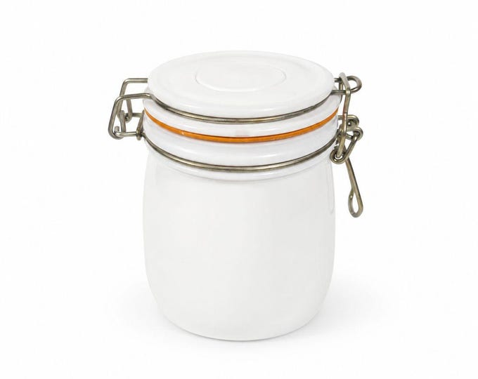 Jar Canister White Milk Glass Covered Wheaton Vintage Bale Clamp 1 L Lock Rubber Gasket Farmhouse Granny Core Kitchenware Storage
