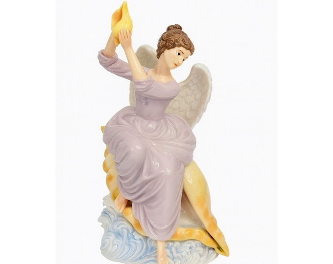 Porcelain Angel Christmas Figurine Sitting Conch Seashell Sculpture Grandeur Noel O'Well Home Decorative Accents Holiday Decor Collector