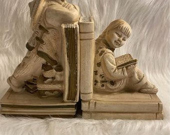 Vintage | Chinoiserie | Chinese Boy Girl Bookends #9278 | 1964 Universal Statutory |  Chalkware