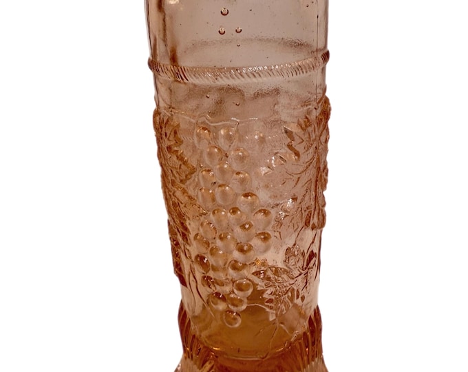 Northwood Glass hatpin holder | Torpedo vase  | Pink depression glass |  Grape and cable design | Scalloped edges | Granny Cottage Core