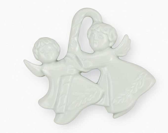 Christmas Tree Ornament Caroling l Candy Cane Haviland Limoges Signed France 1986 Artisit SIgned Vintage Porcelain Holiday Seasonal White