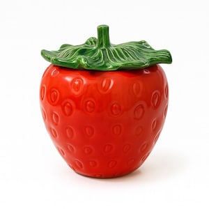 Strawberry Canister Cookie Jar Ceramic | Vintage House of Webster | Kitchen Decor Retro Vintage Kitsch Mid Century Cottage Core Hand Painted