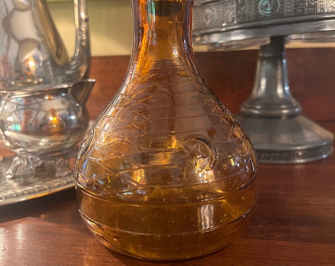 Vintage Amber Genie Decanter glass bottle - moon & star design - glass stopper