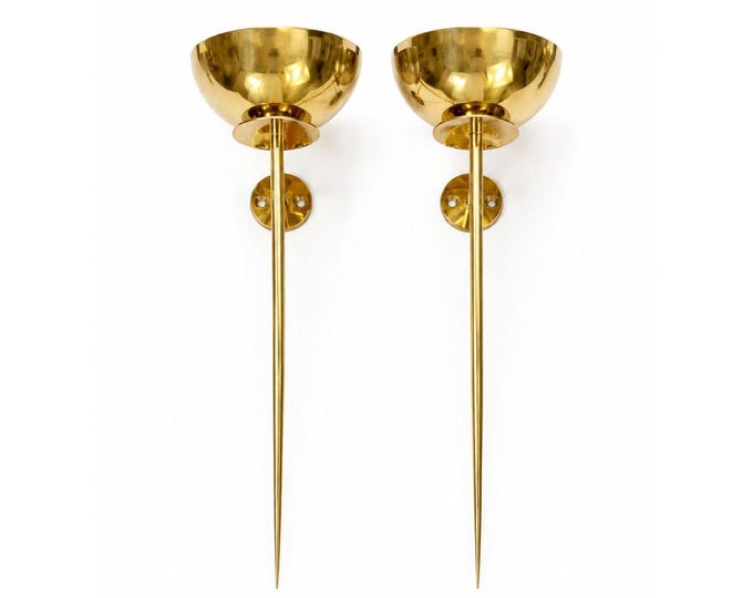 Polished Brass Wall Sconces Pair Mounted Pillar Candle Holder Metal Candle Home Mantle Decor