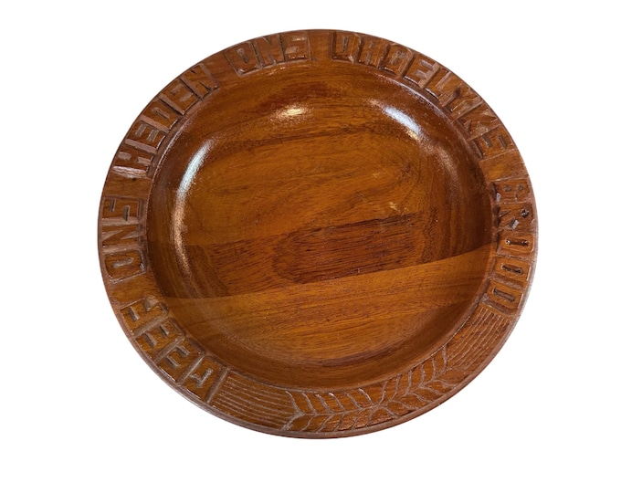 Hand Carved Wooden Bread Bowl | "Give Us Our Daily Bread" Platter | Vintage Primitive Rustic Dutch Netherlands Wood | Versleeg Houtsnijwerk