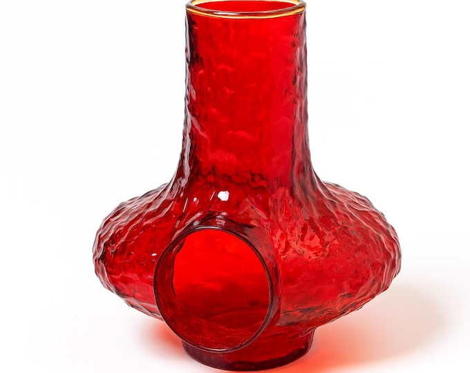 Art Glass Lantern Red Tealight Holder | Rainbow Glass Company Rare HTF Mid Century MCM  Red  | Collectible Glassware Table Shelf Decor