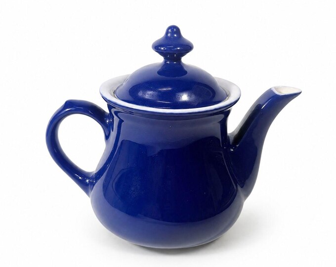 Million Dollar Coffee Pot Teapot Hall China Marine Navy Blue  Ceramic Glazed Pottery Restaurant Cottage Granny Core Collectible Stamped
