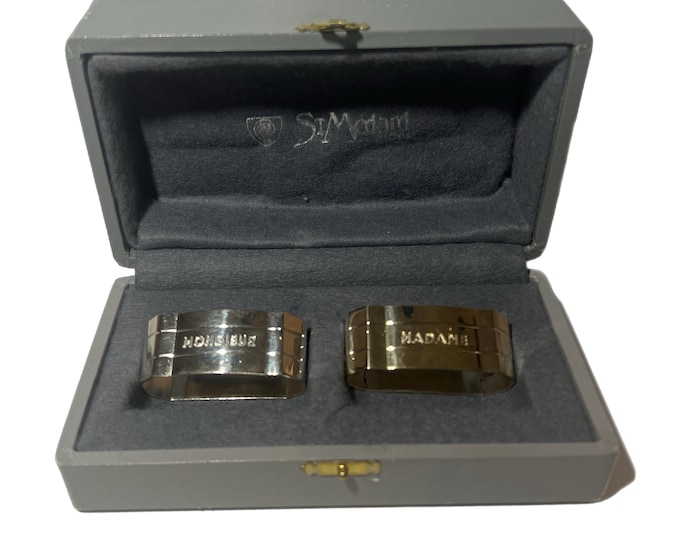Vintage | Pair Napkin Rings with Box  | Unique Wedding Gift | St Medard | Madame Monsieur | Silver Plated