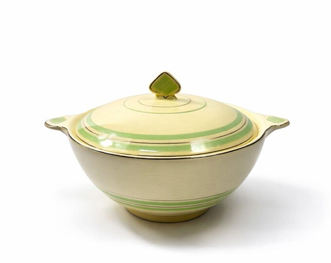 Lidded Casserole Tureen Porcelain China Newhall Manley England Ceramic Nirvana Green band Vintage Art Deco Neauvo Kitchen Replacement Dishes