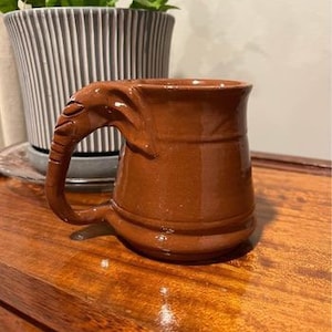 Unique | Pottery | Elephant Trunk  | Coffee Mug | Studio Pottery | Coffee Tea Mug | Brown Handled