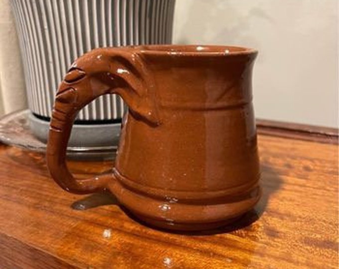 Unique | Pottery | Elephant Trunk  | Coffee Mug | Studio Pottery | Coffee Tea Mug | Brown Handled