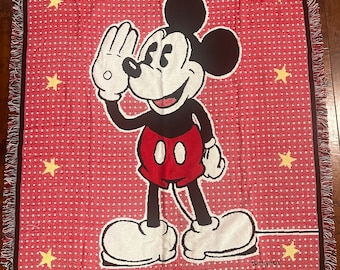 Vintage | Beacon | Disney Mickey Mouse Reversible Tapestry Fringe Blanket Throw