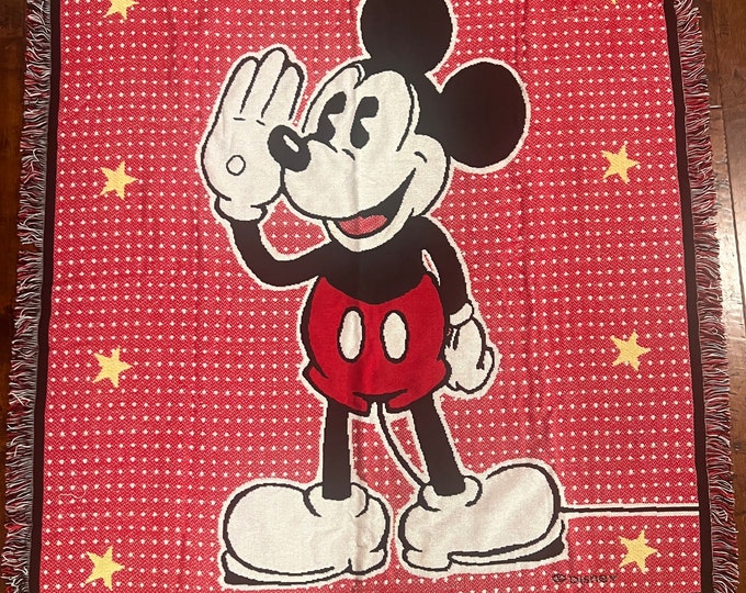 Vintage | Beacon | Disney Mickey Mouse Reversible Tapestry Fringe Blanket Throw