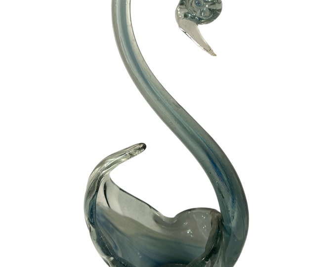 Murano Two Tone Blue Glass Swan - Tall Murano Studio Glass Bowl - Glass Sculpture