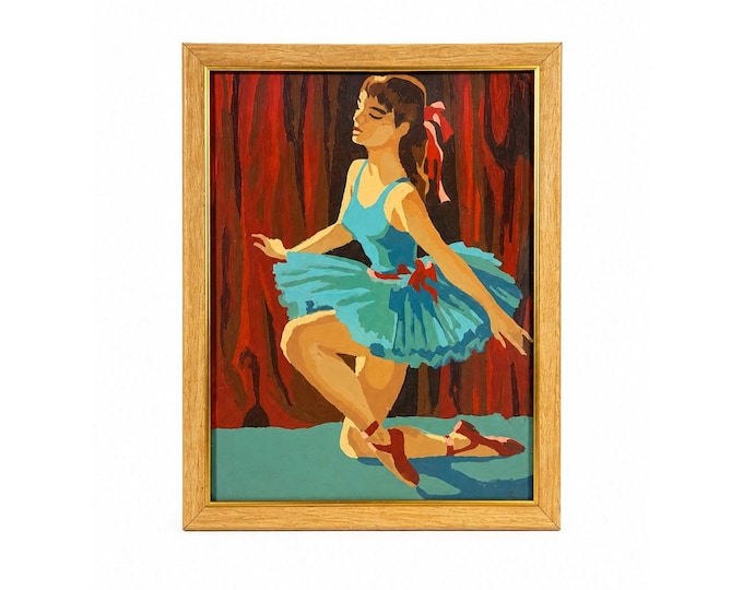 Paint by Number Framed Ballet Dancer Painting | Wall Decor Nursery | Gallery Wall Art Collectible Mid Century Decor Hand Painted Vintage