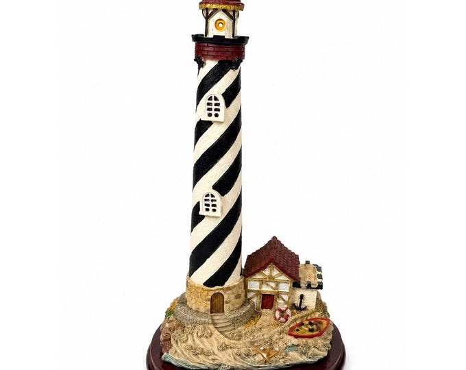NIghtlight Lighthouse Striped Cape Hattaras Vintage Light Spoontiques Style Resin Home Decor Collectible Light House