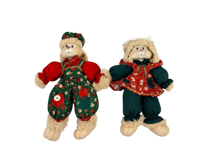 Hip and Hop Bunny Rabbit Stuffed Christmas House of Lloyd Hip & Hop Bunny Holiday Seasonal Decor Porcelain Collectiblie Nostagia Colorful