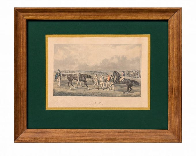 Lithograph Framed Hand Colored | W. Shayer London England | "Saddling"  | Hunting Scene Engraved | Country Club Grandpa Core English Decor