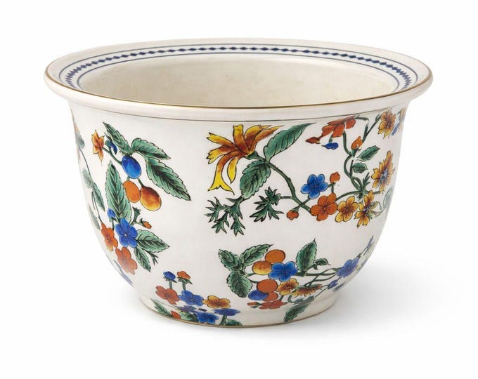 Jardiniere Cachepot Planter Hand Painted Porcelain Ceramic Import Vintage Chinosiere Painted Indoor Flower Pot - Flowers Floral