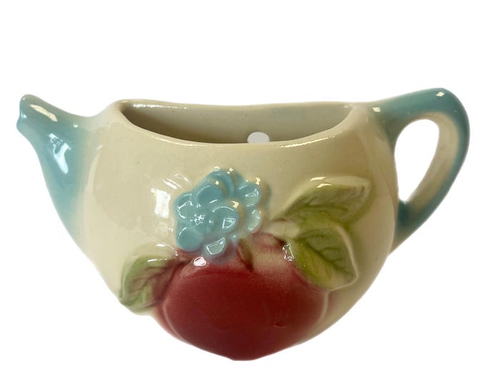 Vintage  | Shawnee pottery | Wall Pocket Planter | Tea pot flower | Apple Floral | Burgundy Blue Green | Succulent flowers greenery florals