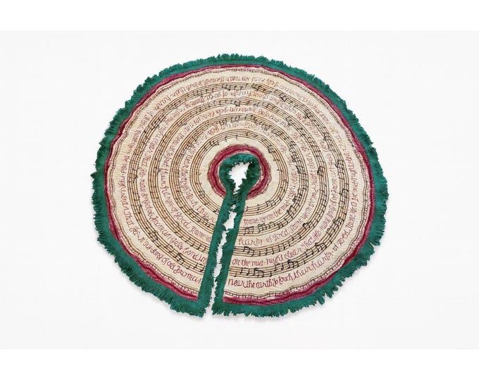 Fabric  Christmas Tree Skirt Hand Painted  It Came Upon A midnight Clear Vintage Fringe Holiday Seasonal Music