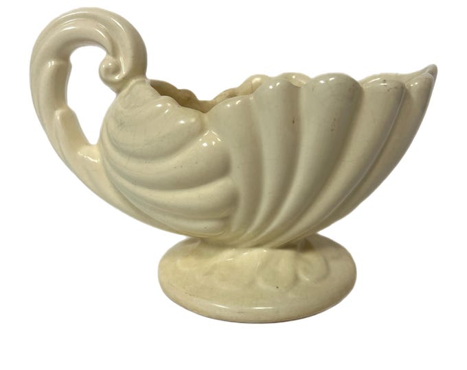 Vintage  | Mid Century MCM| 1960s Haeger Shell or Cornucopia Planter Pots  | Pottery | Cream | Flowers Floral Succulent | Handled