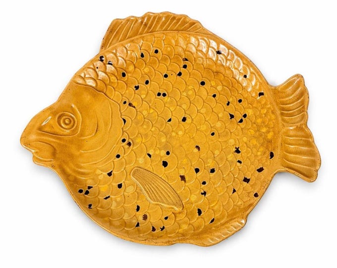 Serving Plate Platter Olives or Pickles Fish Holland Mold Hand Painted Mid Century Coastal Kitsch Vintage Scales Trinket Dish Gallery Wall