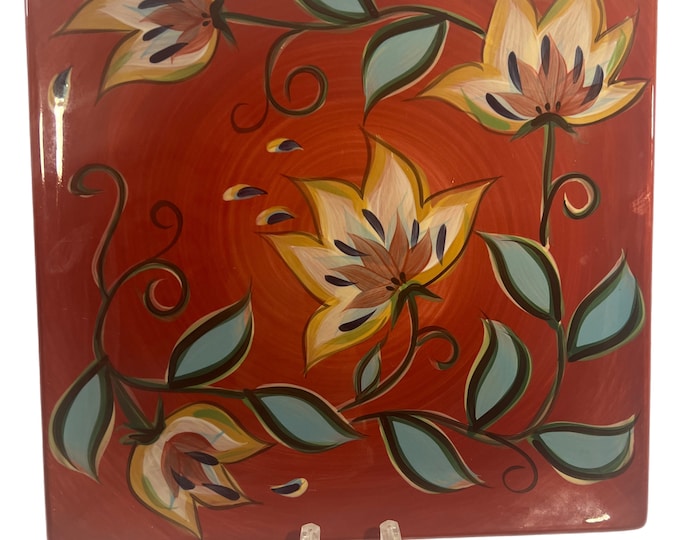 Southern Living  Gail Pittman Square Serving Platter Red Bountiful Discontinued Pattern 13"